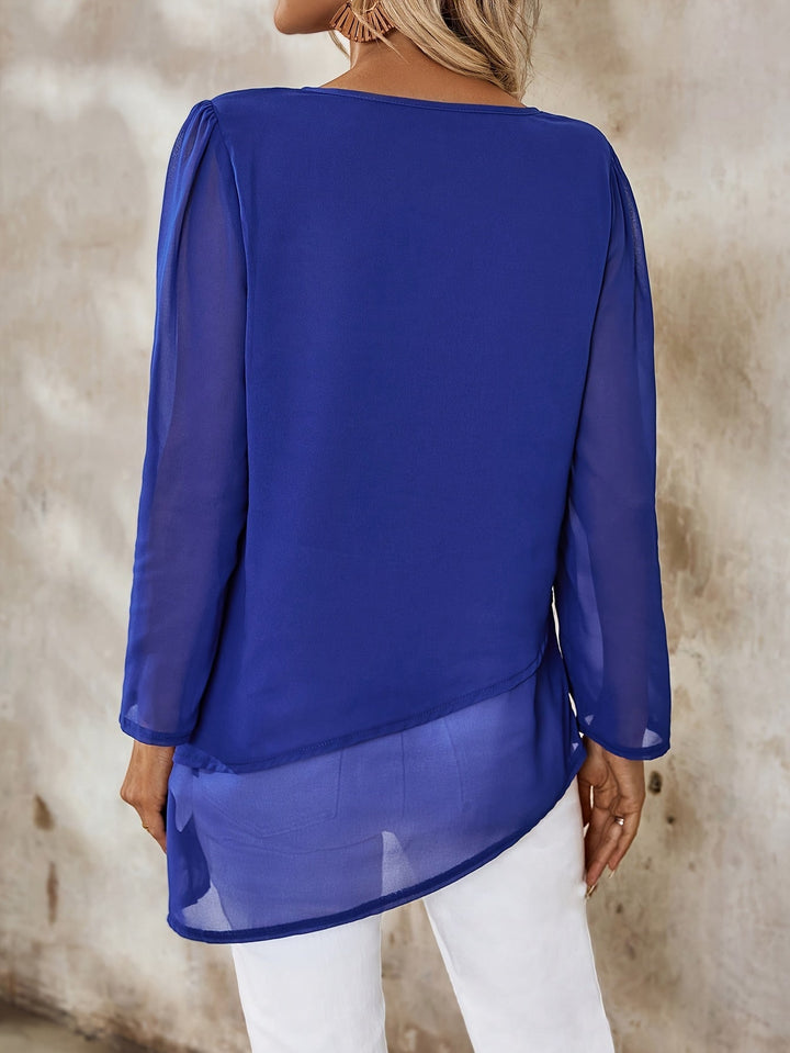Corisande™ - Elegant Double Layer Blouse with Asymmetrical Hem and Light Transparency
