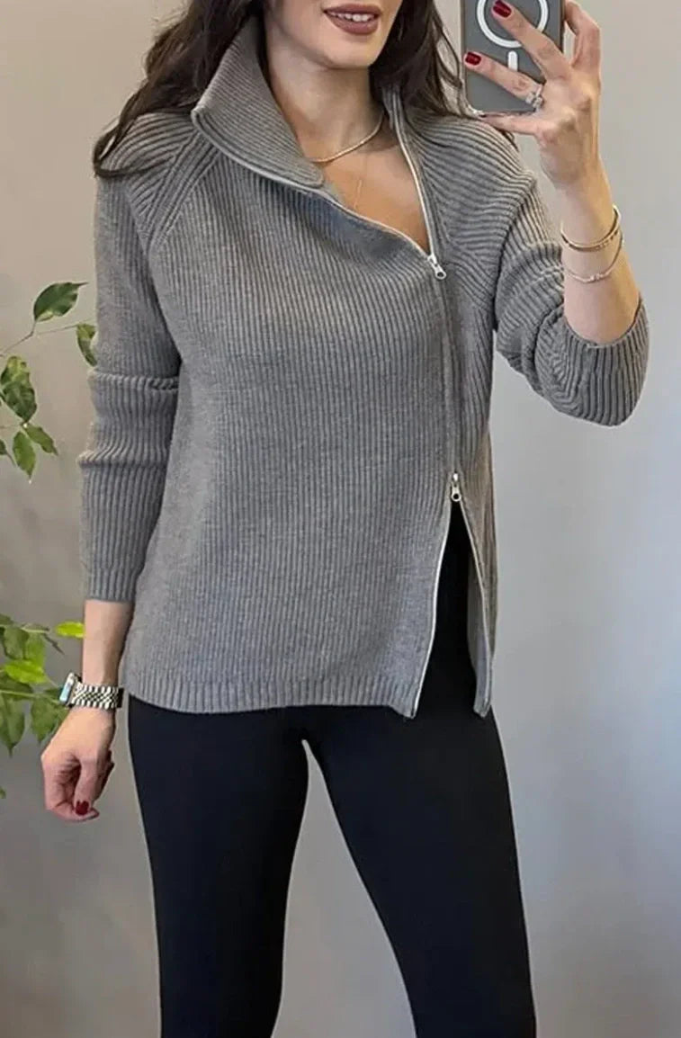 Lucienne™ - Asymmetrical Knit Sweater with Double Zipper