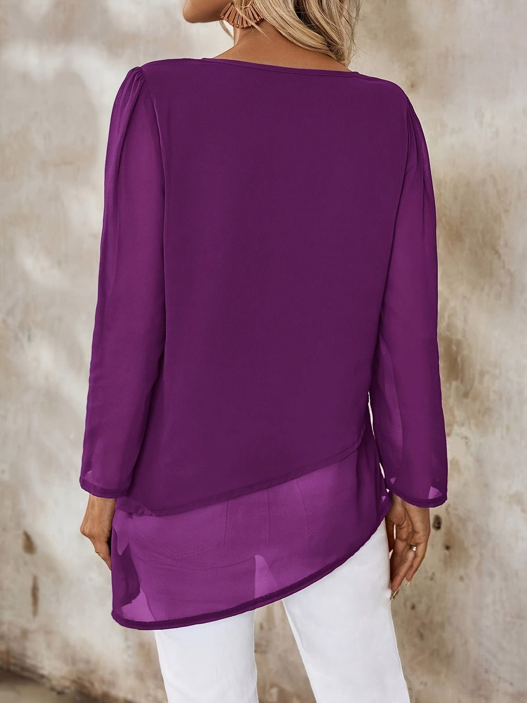 Corisande™ - Elegant Double Layer Blouse with Asymmetrical Hem and Light Transparency