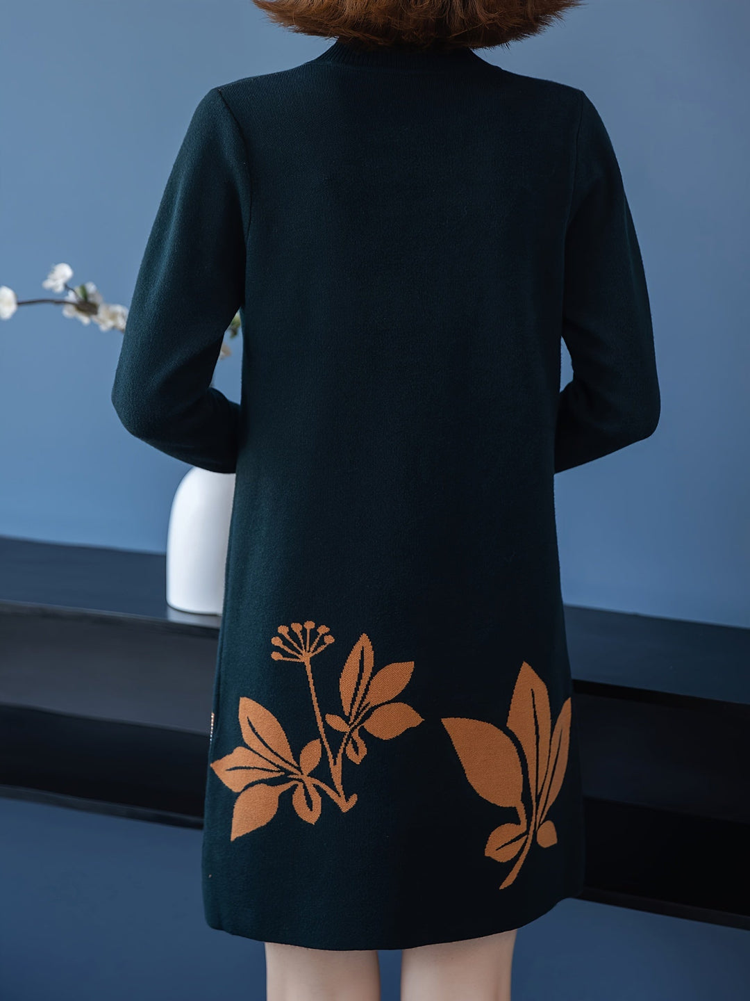 Lourdes™ - Elegant Floral Knit Dress with Round Neck