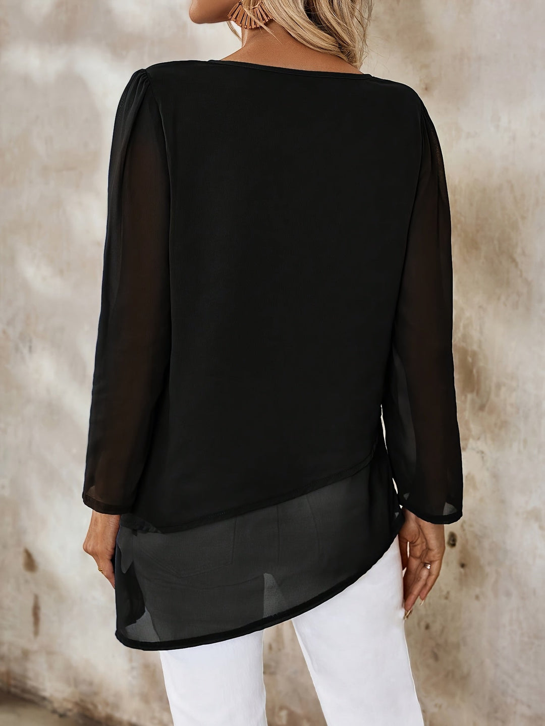 Corisande™ - Elegant Double Layer Blouse with Asymmetrical Hem and Light Transparency