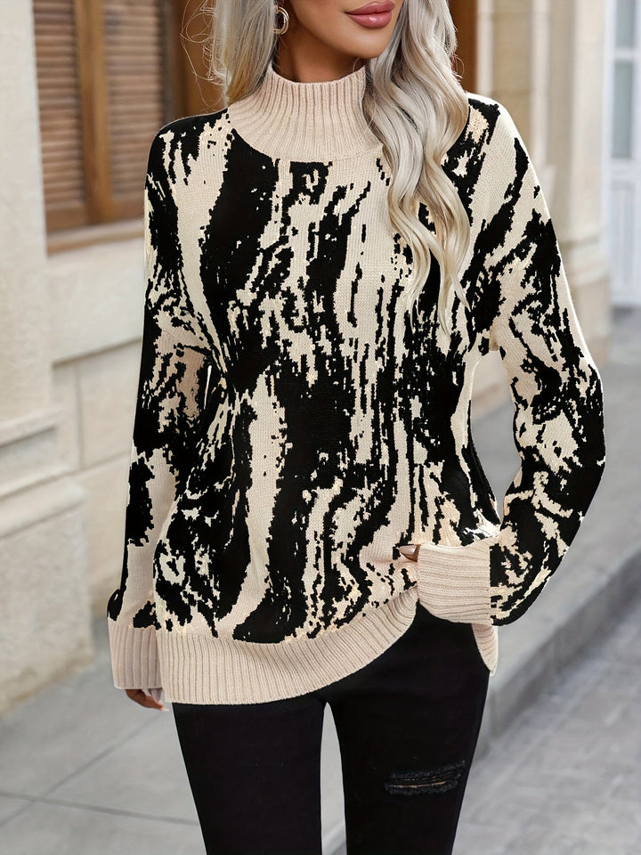 Nicole™ - Elegant Two-Tone Turtleneck Sweater
