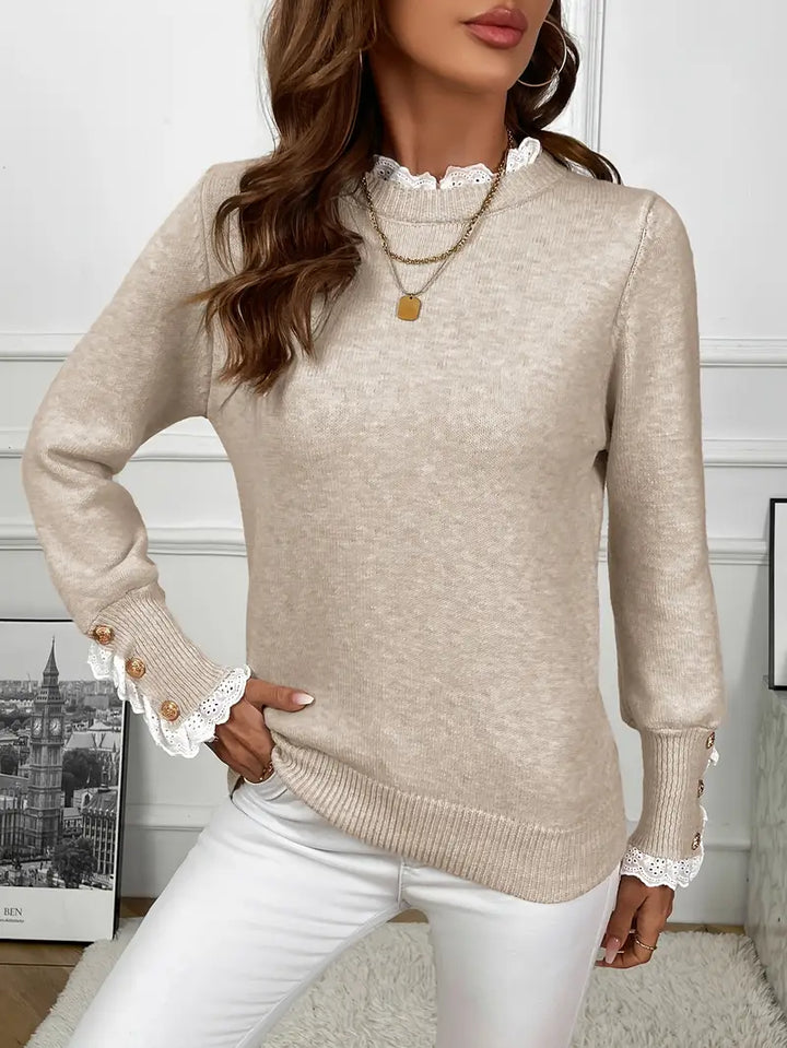 Inaya™ - Elegant Ruffled Knit Sweater with Buttons