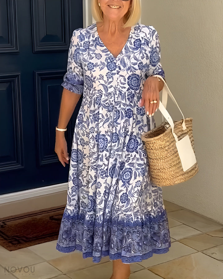 Aude™ - Elegant Floral Dress with V-Neck