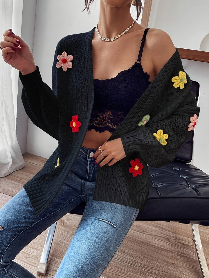 Risette™ - Cardigan Tricoté à Motif Floral