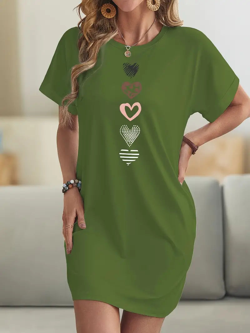 Milia™ - Casual Dress with Graphic Hearts – Cool Elegance & Absolute Comfort