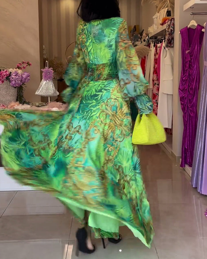 Aceline™ - Elegant Print Long Dress with Empire Waist