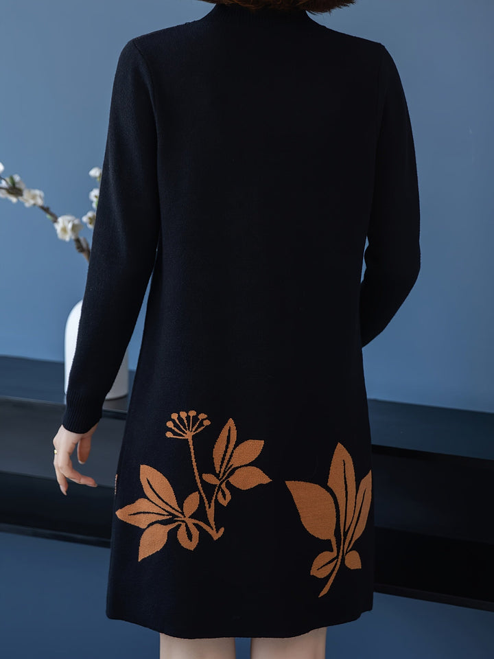 Lourdes™ - Elegant Floral Knit Dress with Round Neck