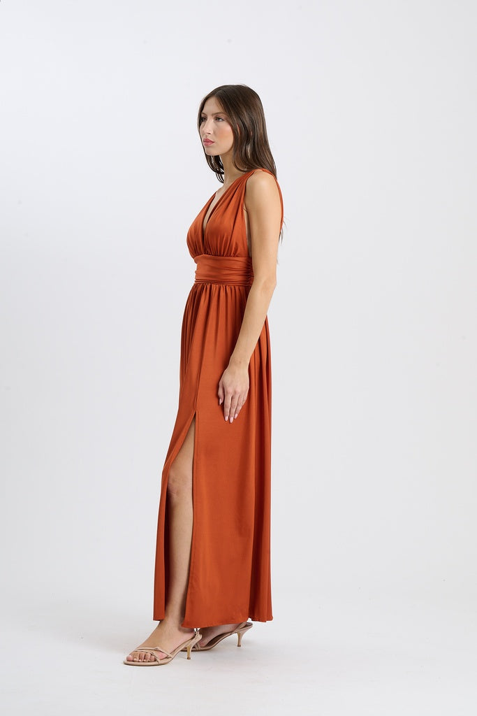 Long Satin Dress with V-Neck – Model “Aria”