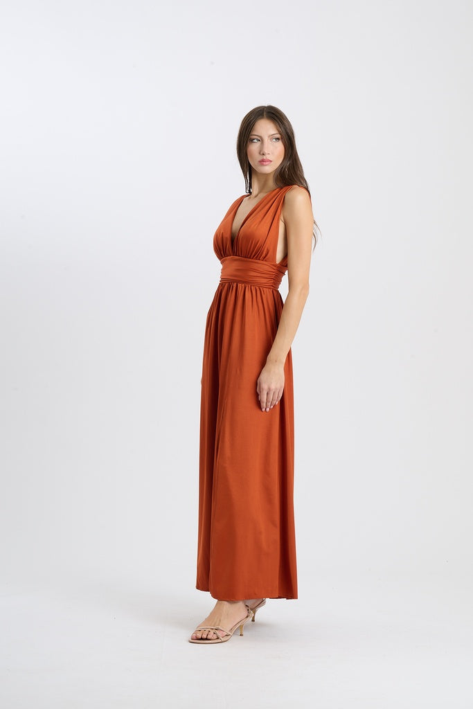 Long Satin Dress with V-Neck – Model “Aria”
