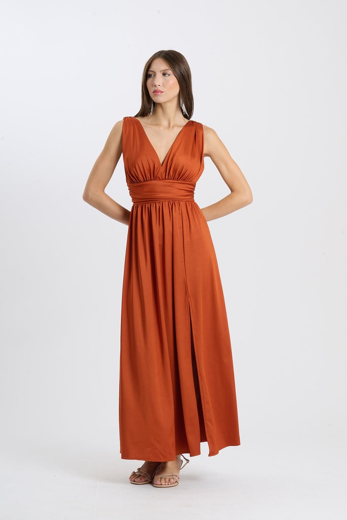 Long Satin Dress with V-Neck – Model “Aria”