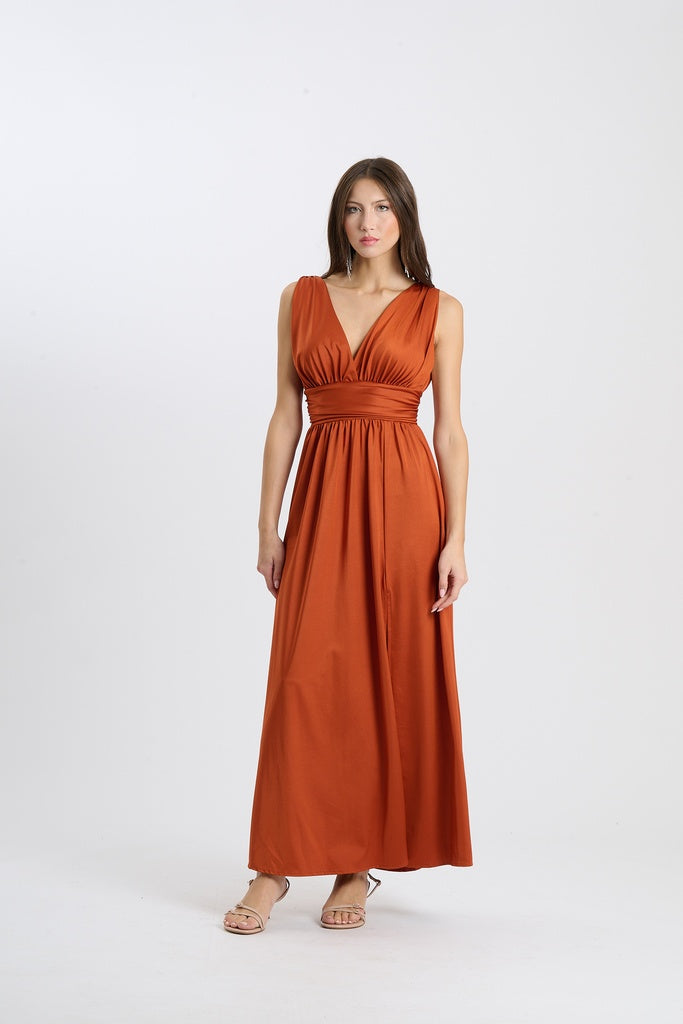 Long Satin Dress with V-Neck – Model “Aria”