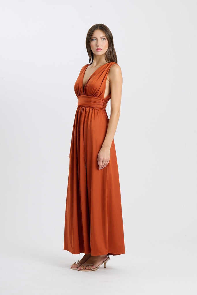 Long Satin Dress with V-Neck – Model “Aria”