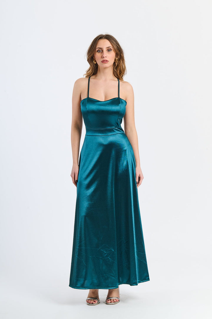 Long satin dress with open back Eva