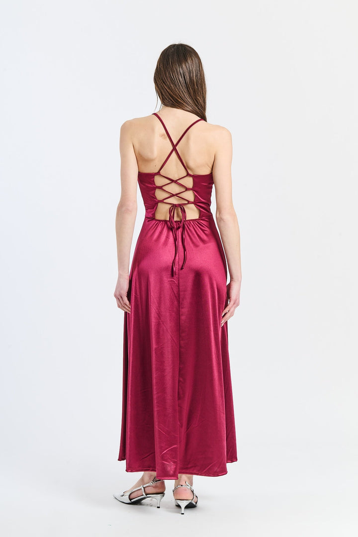 Long satin dress with open back Eva