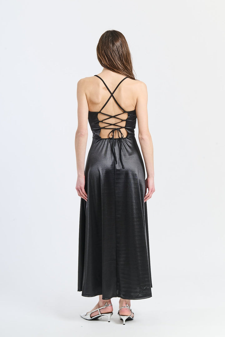 Long satin dress with open back Eva