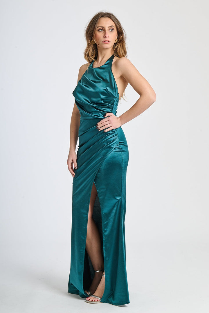 Draped Satin Dress with American Neckline Aria