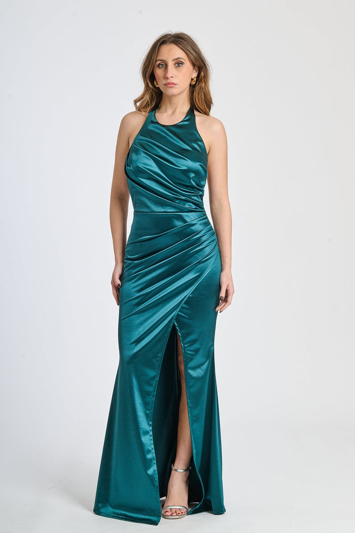Draped Satin Dress with American Neckline Aria