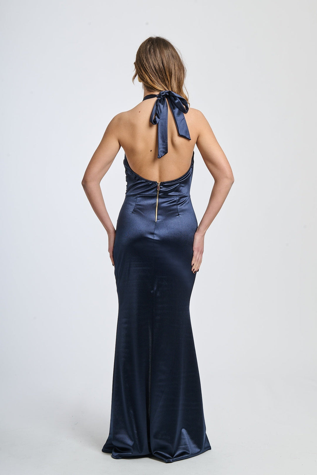 Draped Satin Dress with American Neckline Aria
