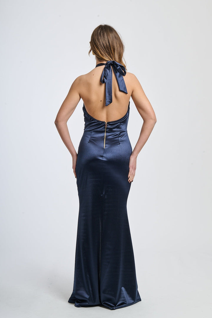 Draped Satin Dress with American Neckline Aria