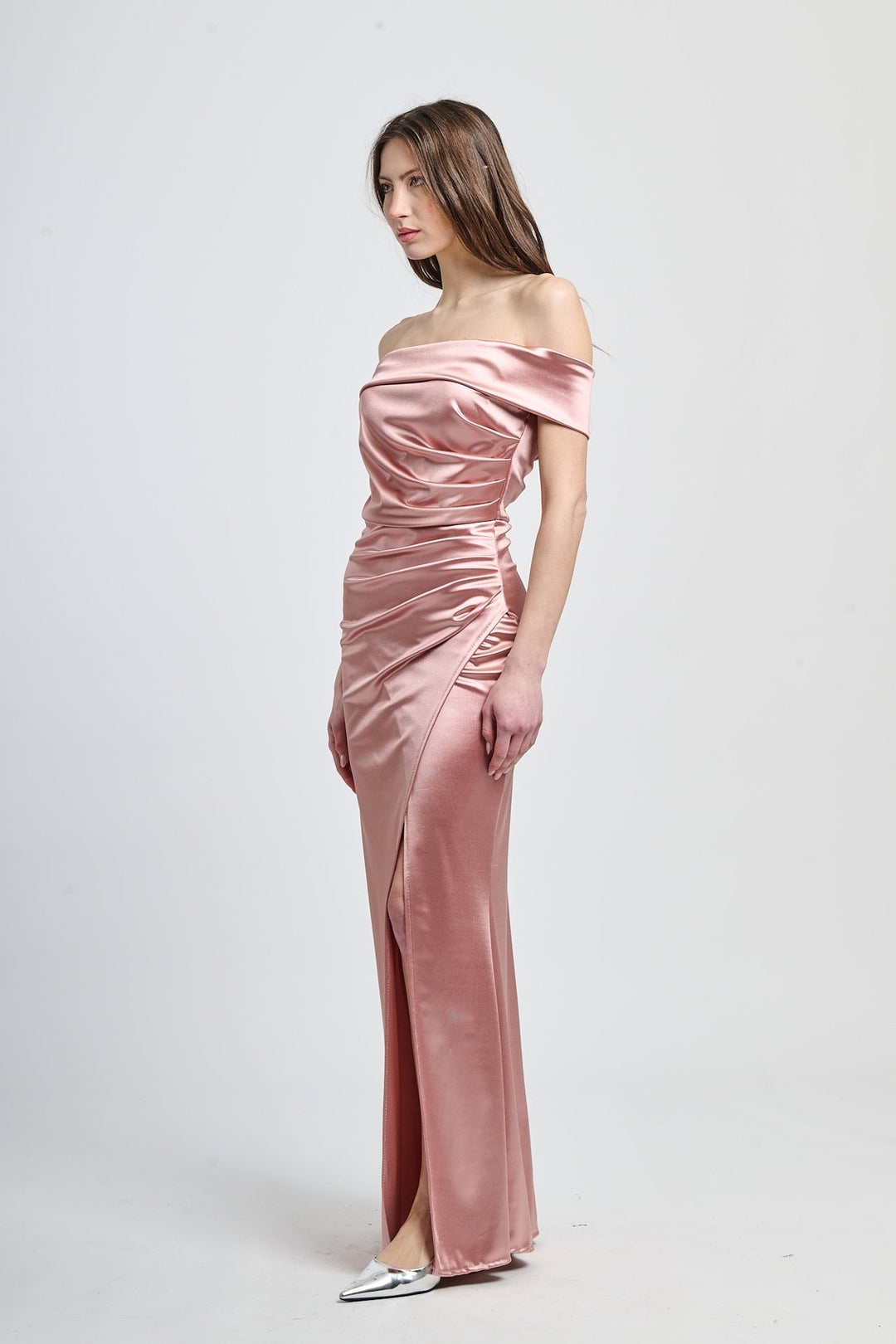 Draped Off-Shoulder Dress Light Blue