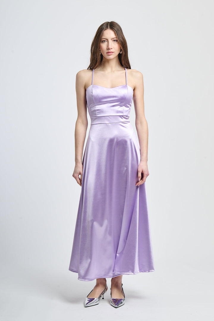 Long satin dress with open back Eva