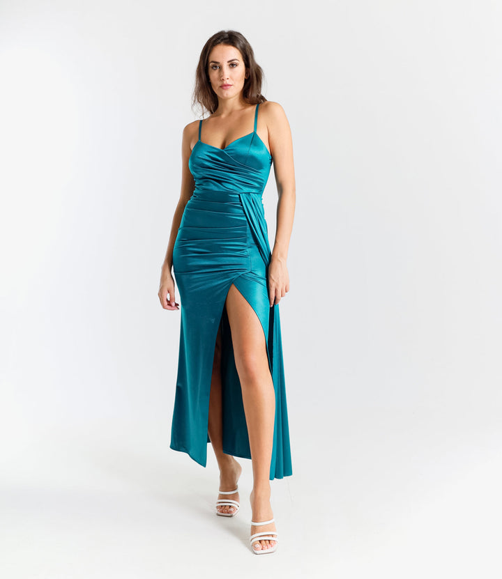 Draped Satin Long Dress with Side Slit Beatrice