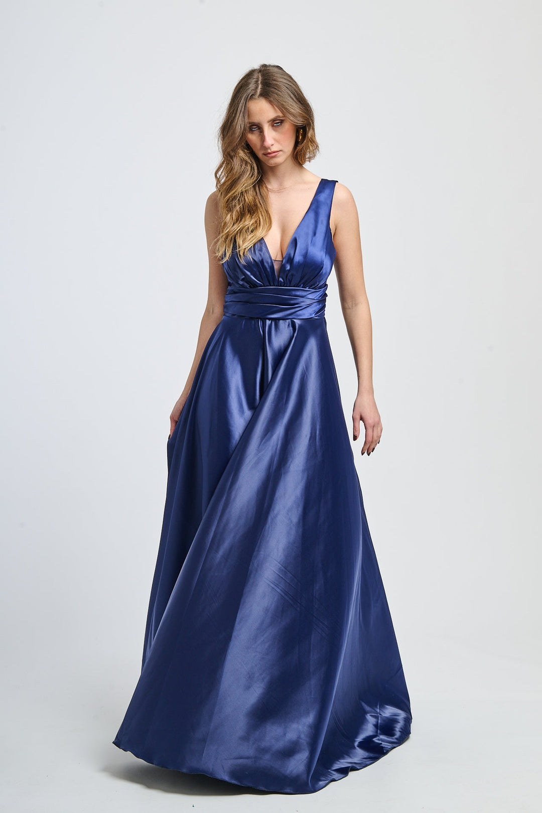 Maxi Satin Dress with V-Neck Sara