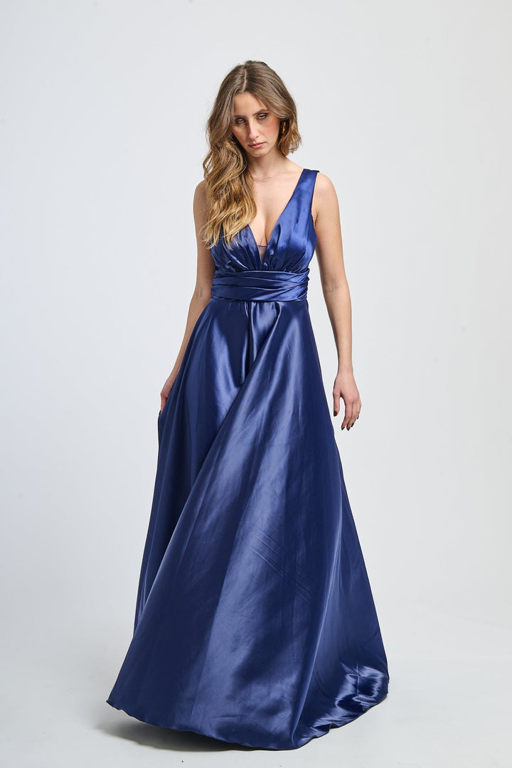 Maxi Satin Dress with V-Neck Sara