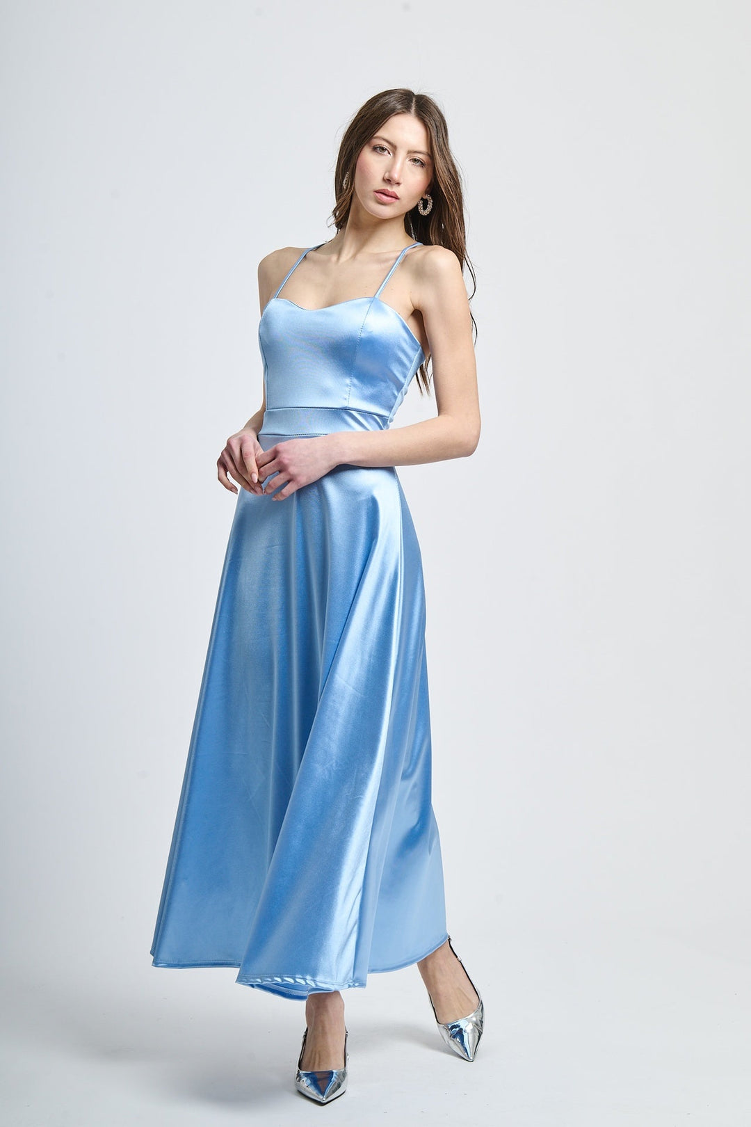 Long satin dress with open back Eva