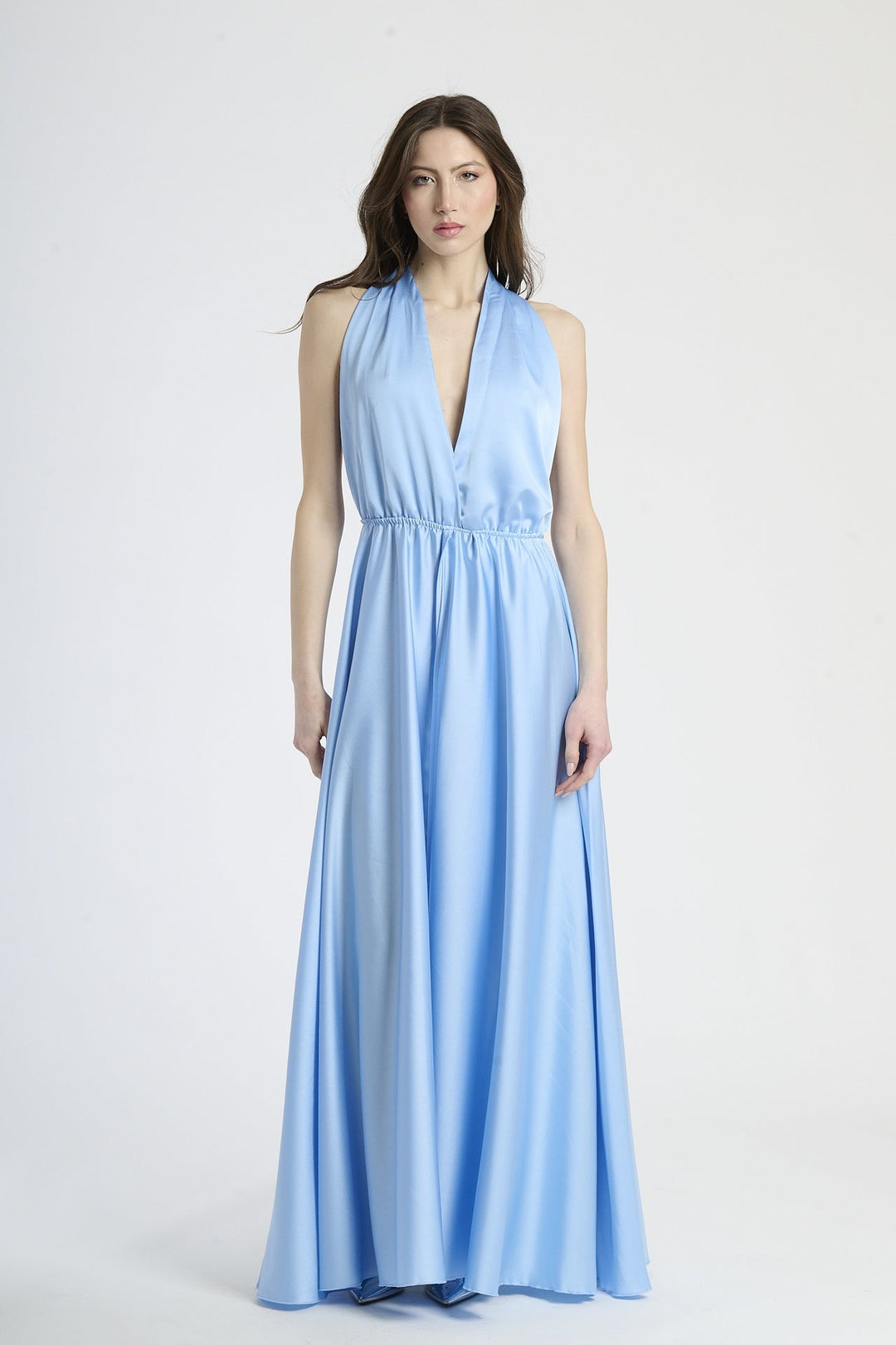 Long Satin Dress with Shoulder Strap and Open Back Pamela