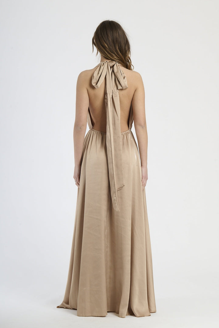 Long Satin Dress with Shoulder Strap and Open Back Pamela