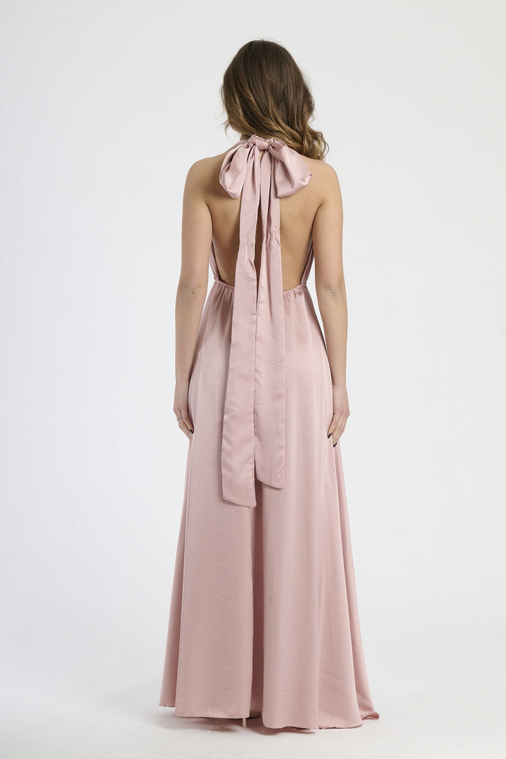 Long Satin Dress with Shoulder Strap and Open Back Pamela
