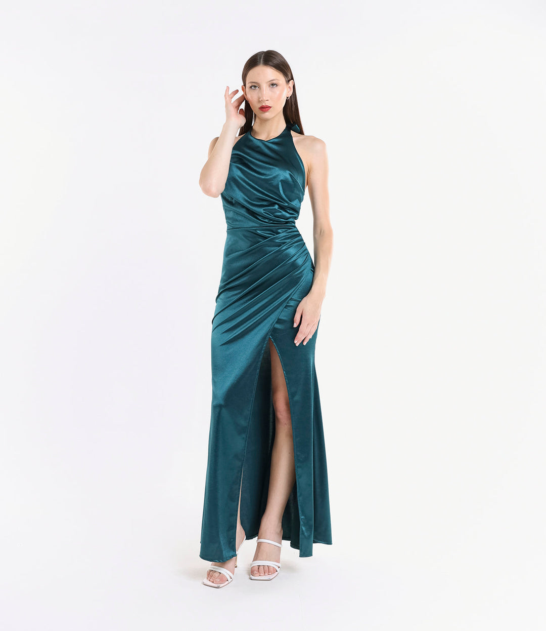 Draped Satin Dress with American Neckline Aria