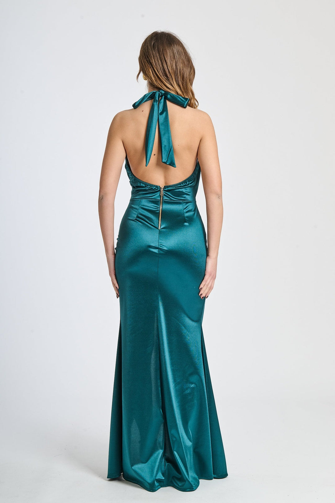 Draped Satin Dress with American Neckline Aria