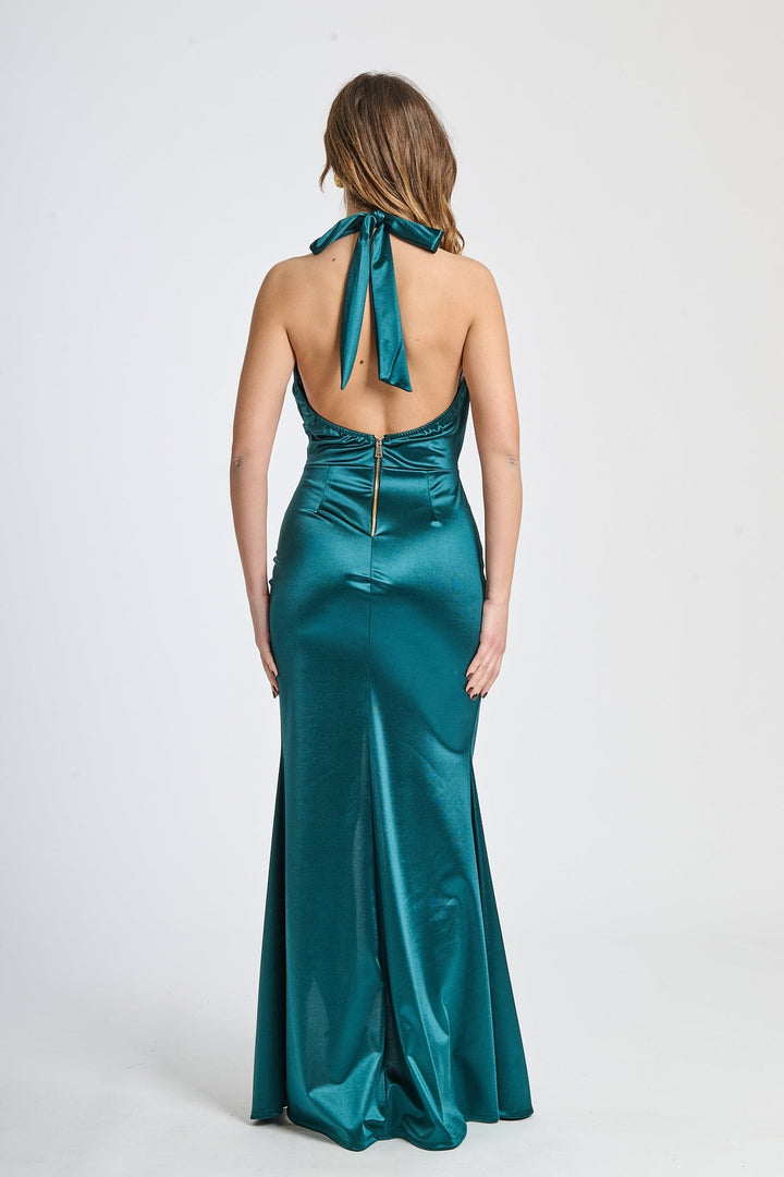 Draped Satin Dress with American Neckline Aria