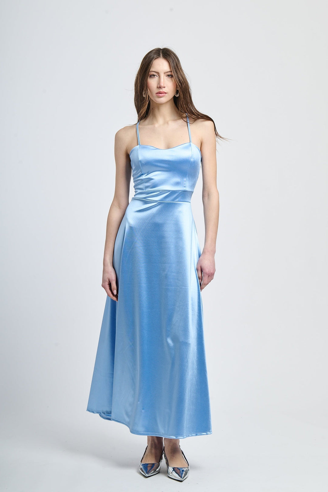 Long satin dress with open back Eva