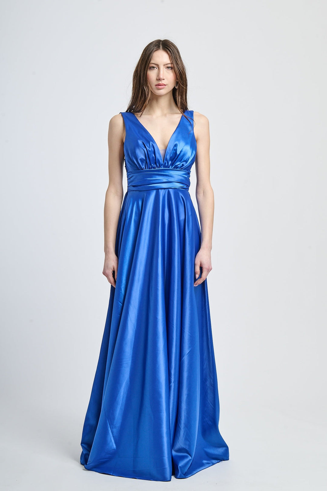 Maxi Satin Dress with V-Neck Sara