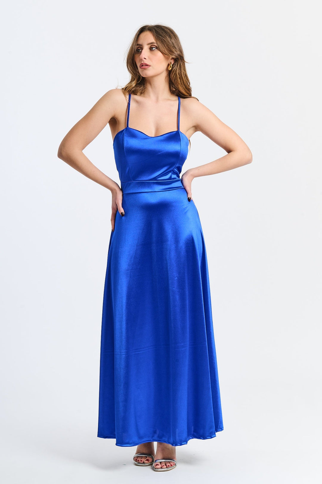 Long satin dress with open back Eva