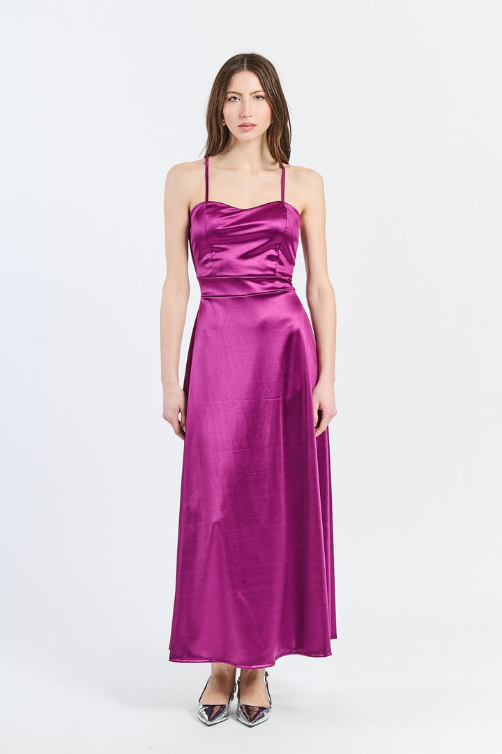 Long satin dress with open back Eva
