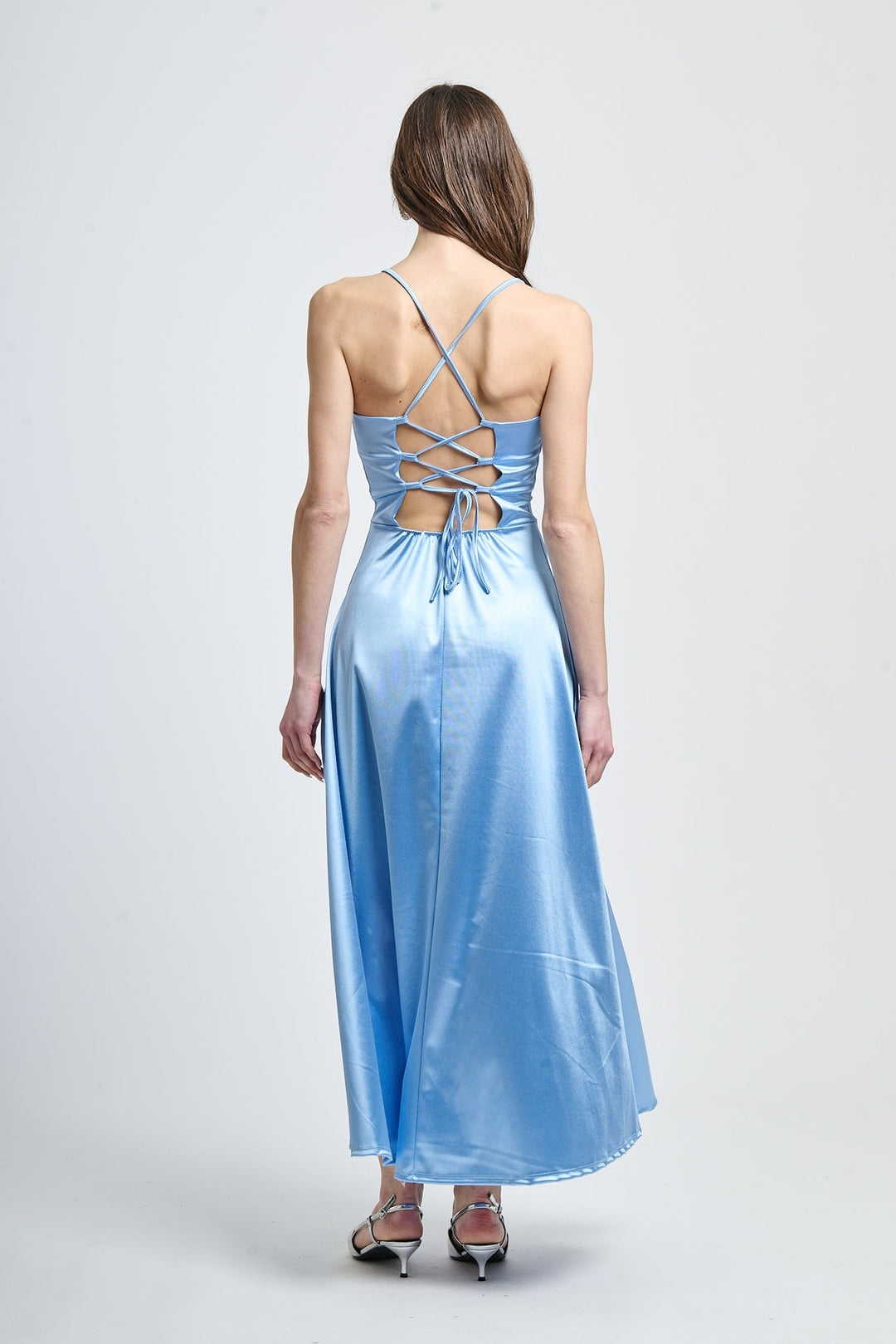 Long satin dress with open back Eva