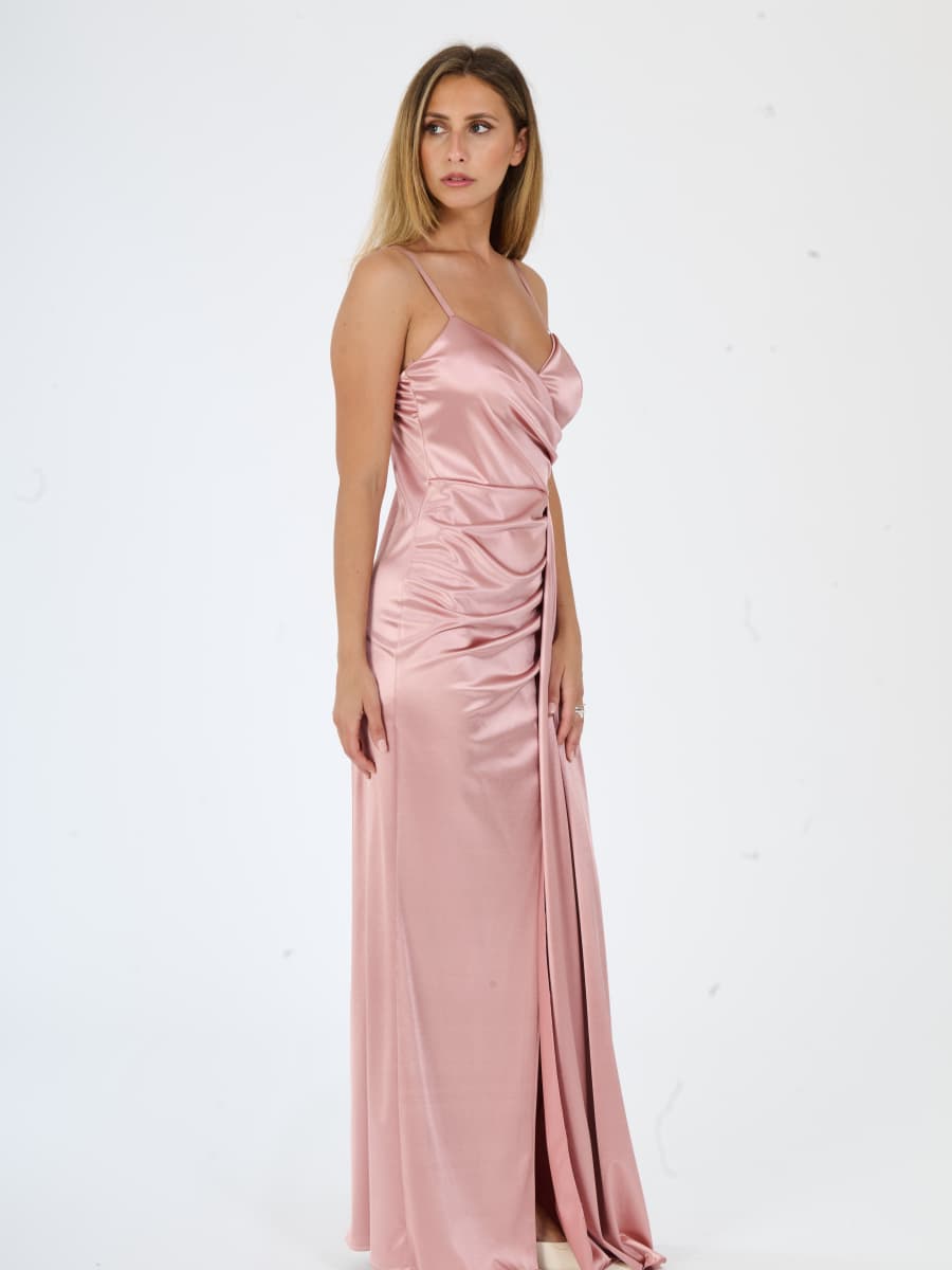 Draped Satin Long Dress with Side Slit Beatrice