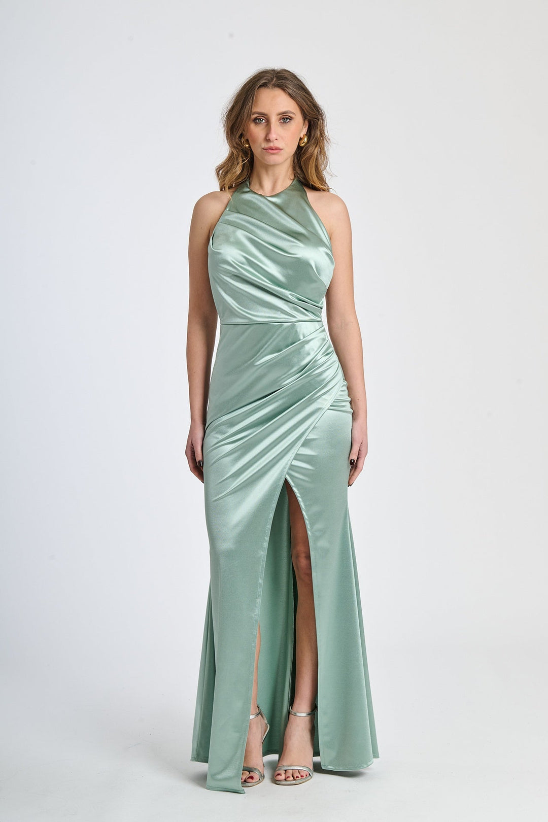 Draped Satin Dress with American Neckline Aria