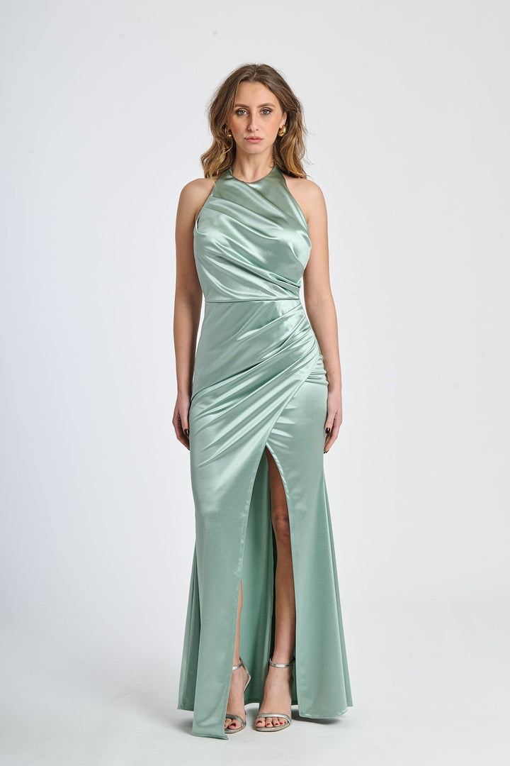 Draped Satin Dress with American Neckline Aria