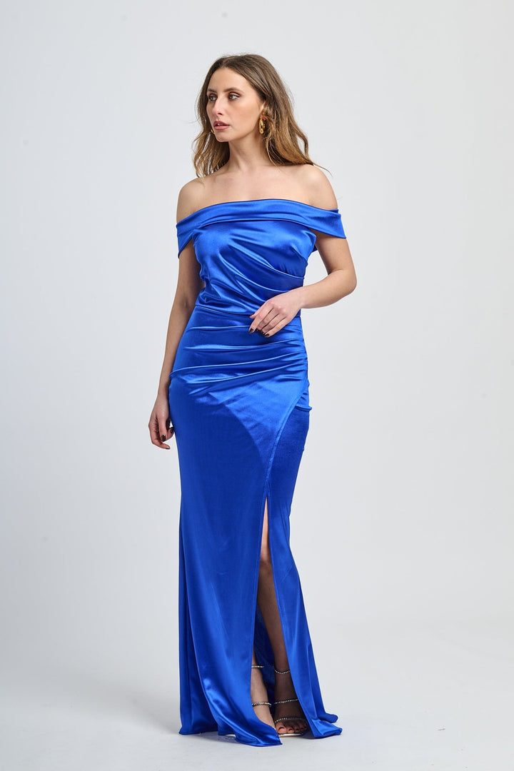 Draped Off-Shoulder Dress Light Blue