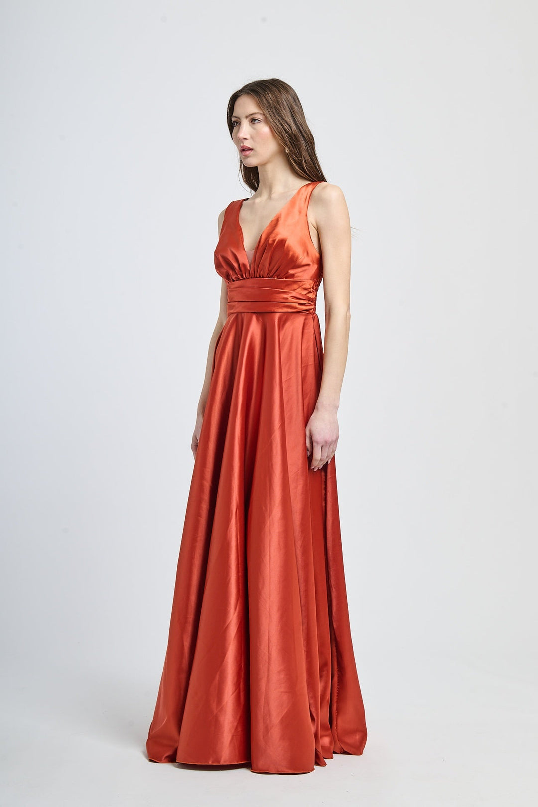 Maxi Satin Dress with V-Neck Sara