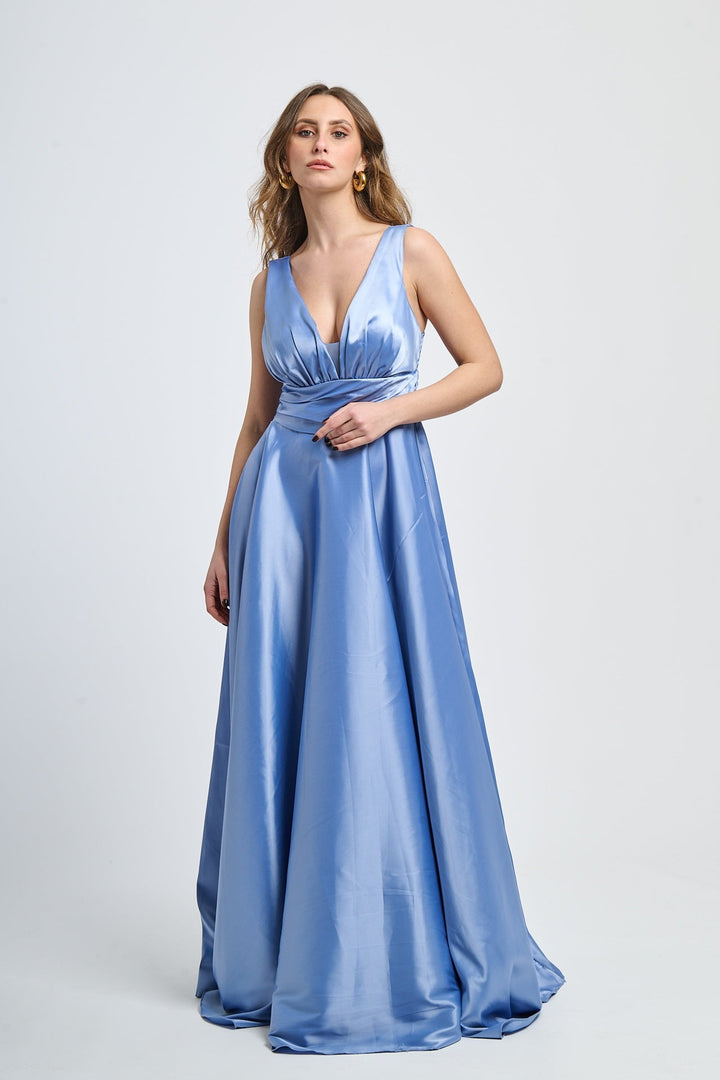 Maxi Satin Dress with V-Neck Sara