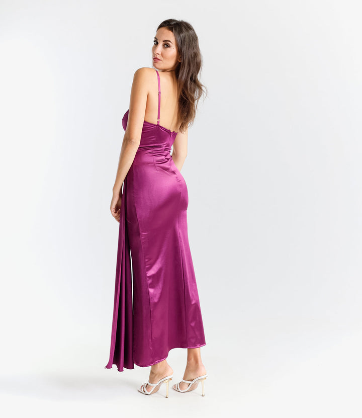 Draped Satin Long Dress with Side Slit Beatrice