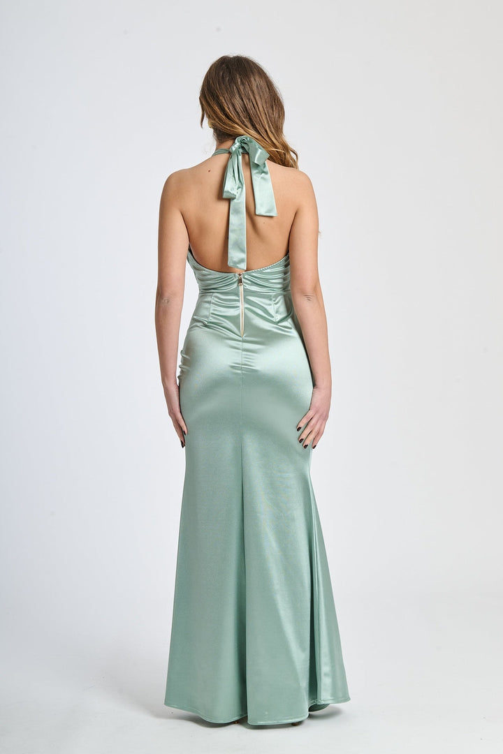 Draped Satin Dress with American Neckline Aria