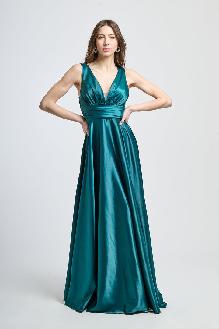 Maxi Satin Dress with V-Neck Sara